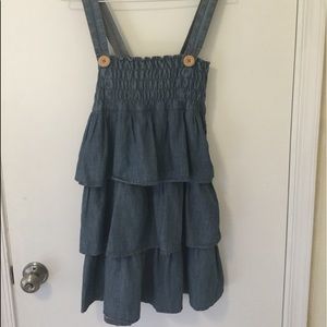 Miss Selfridge blue denim ruffle pinafore